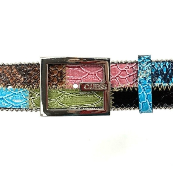 NWOT Guess ‘Calico Patchwork’ Rhinestone Studded Snakeskin Belt Small - Picture 11 of 16